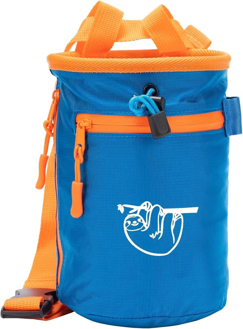 Old Blue Chalk Bag for Rock Climbing, Climbing Chalk Bag for Bouldering with 2 Large Zipper Storage Pockets, Premium Gym Chalk Bag for Weightlifting, Great Gift and Rock Climbing Gear - Image 1