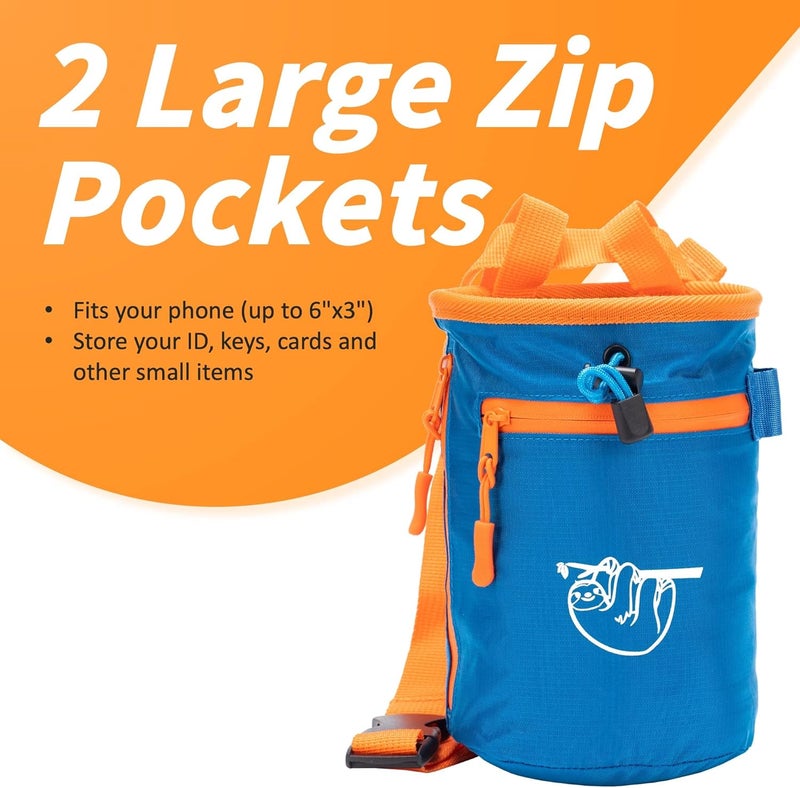 Old Blue Chalk Bag for Rock Climbing, Climbing Chalk Bag for Bouldering with 2 Large Zipper Storage Pockets, Premium Gym Chalk Bag for Weightlifting, Great Gift and Rock Climbing Gear - Image 3
