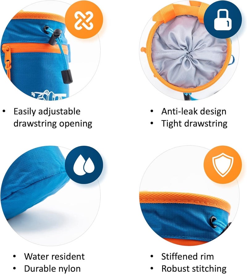 Old Blue Chalk Bag for Rock Climbing, Climbing Chalk Bag for Bouldering with 2 Large Zipper Storage Pockets, Premium Gym Chalk Bag for Weightlifting, Great Gift and Rock Climbing Gear - Image 2