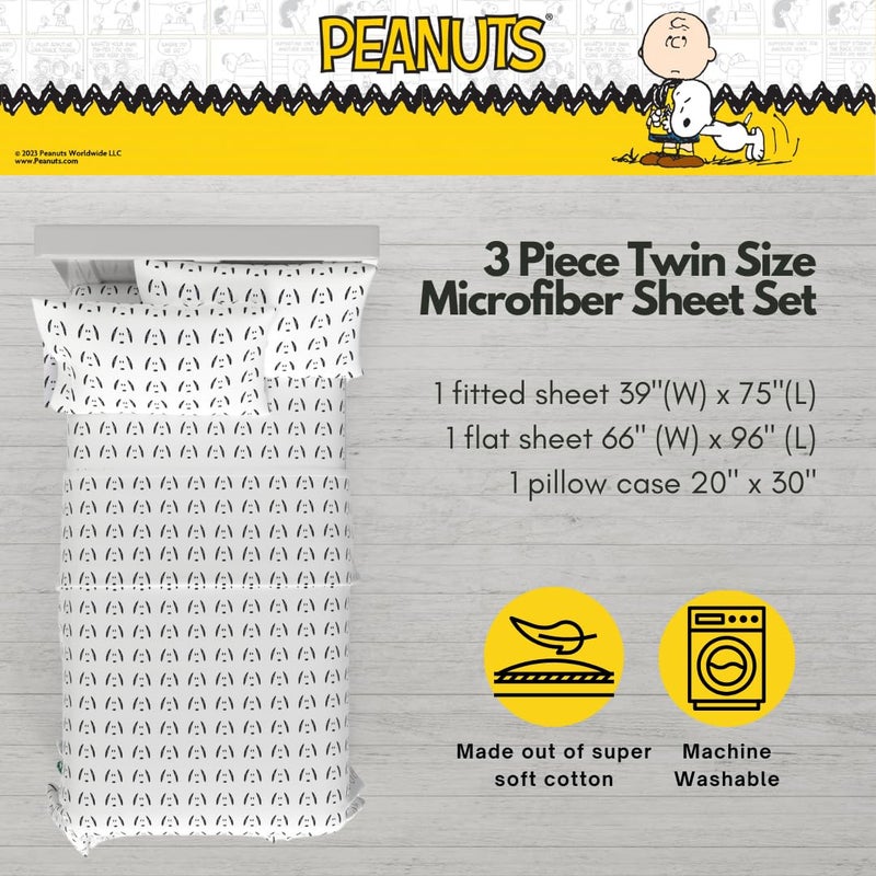 Franco Collectibles Peanuts Snoopy Bedding Super Soft Cozy Microfiber 3 Piece Twin Sheet Set  (Officially Licensed Product) - Image 2
