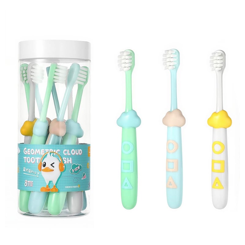 HANNEA® Child Toothbrushes, Set of 8Pcs Child Toothbrushes for Aged 3-8 Years Old, Ultra Soft Bristles Head, 4 Color Cartoon Anti-slip Handle Design, with Storage Case - Image 1