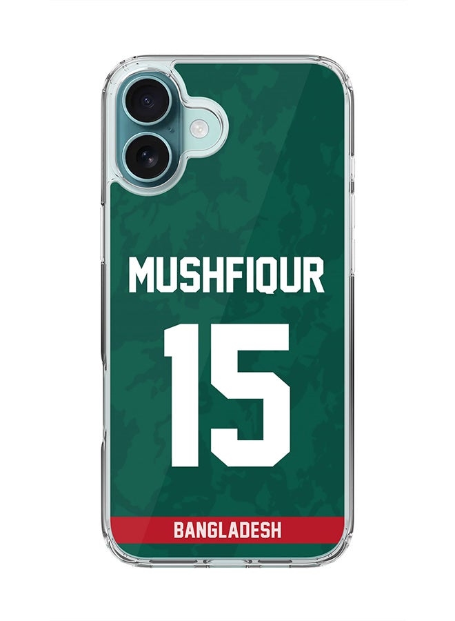 Stylizedd For iPhone 16 Plus Case [Compatible with MagSafe] Slim Magnetic cover Clear Phone Case - Team Bangladesh Mushfiqur Rahim, Jersey No 15 - Image 1
