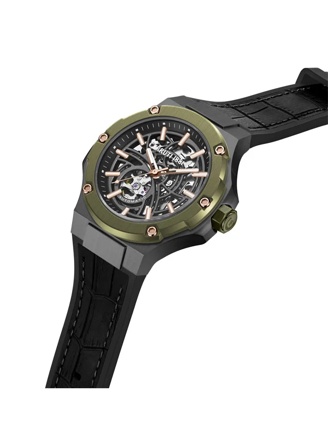 شيروتي 1881 Lucardo Black-Gunmetal Dial, Silicone-Leather Strap, Automatic Watch for Men, 49mm