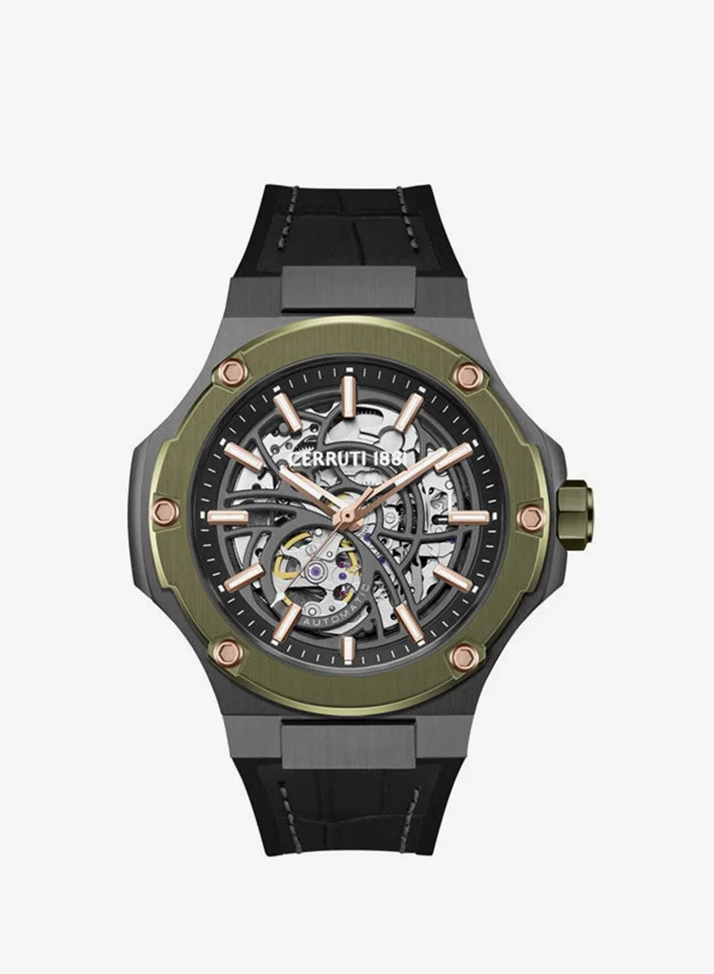 Lucardo Black-Gunmetal Dial, Silicone-Leather Strap, Automatic Watch for Men, 49mm