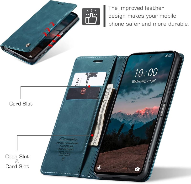 Cracedily Premium Leather Flip Case for Xiaomi Redmi Note 12 4G - Magnetic Card Slot, Stand Function, Protective Cover in Teal Green - Image 2