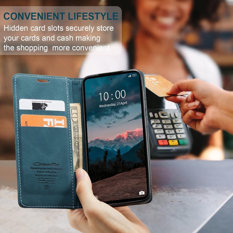 Cracedily Premium Leather Flip Case for Xiaomi Redmi Note 12 4G - Magnetic Card Slot, Stand Function, Protective Cover in Teal Green - Image 3