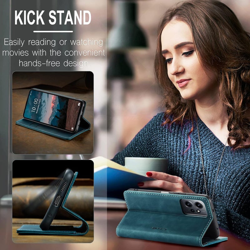 Cracedily Premium Leather Flip Case for Xiaomi Redmi Note 12 4G - Magnetic Card Slot, Stand Function, Protective Cover in Teal Green - Image 4