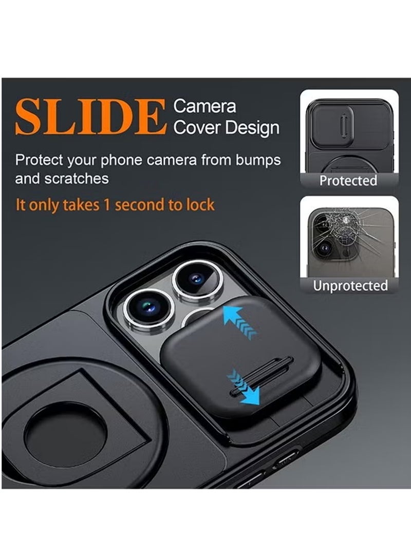 إكس ليفيل غطاء حماية لهاتف آيفون 16 برو ماكس مزود بحلقة مغناطيسية دوارة 360 درجة، وعدسة كاميرا منزلقة، ومسند، وغطاء متين مقاوم للصدمات لهاتف آيفون 16 برو ماكس، أسود - Image 3