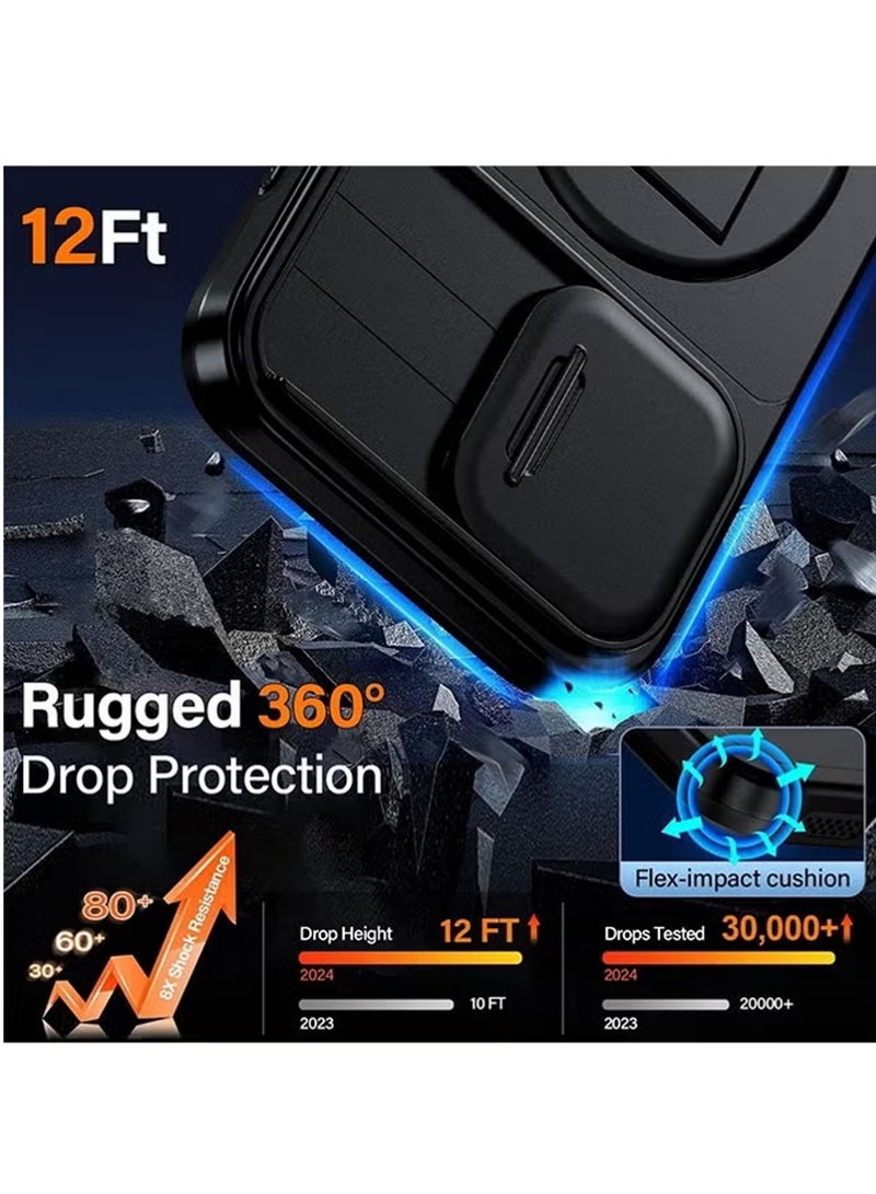 إكس ليفيل غطاء حماية لهاتف آيفون 16 برو ماكس مزود بحلقة مغناطيسية دوارة 360 درجة، وعدسة كاميرا منزلقة، ومسند، وغطاء متين مقاوم للصدمات لهاتف آيفون 16 برو ماكس، أسود - Image 4