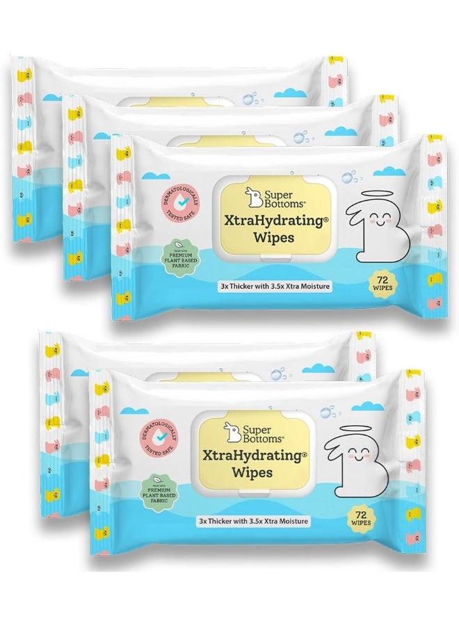 SuperBottoms XtraHydrating™ Wipes - XtraThick™ with Xtra Moisture | Doctor Tested Best Wipes (Unscented) | 3.5x Moisture Vs. Ordinary wipes| 72 Wipes - Pack of 5, 360 pcs | Best baby wipes for newborns - Image 1