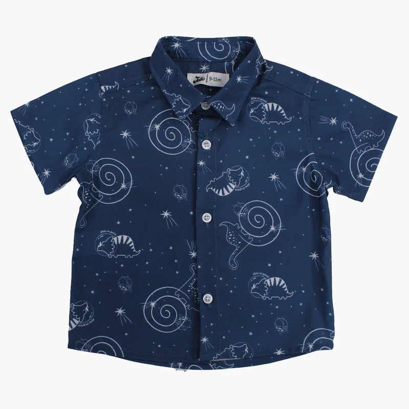 جيلو بيبي أولادي قطن Shirt - Indigo مع Dino in Space طبعة - Image 1