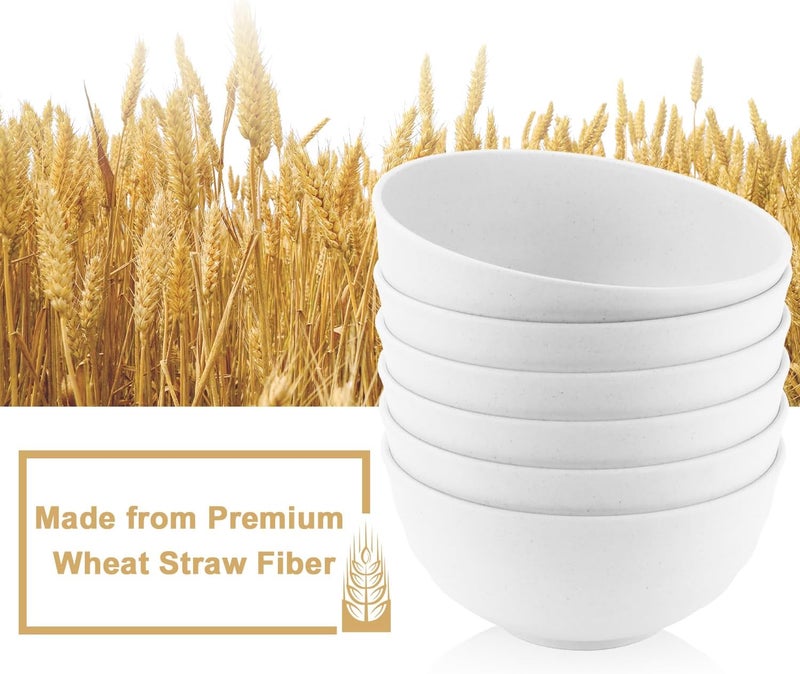 BUSOKIP 60 OZ Wheat Straw Bowls, Large Salad Bowl Sets of 6, Unbreakable Large Serving Bowls, Microwave and Dishwasher Safe Big Cereal Bowl for Kitchen, Soup - White - Image 3