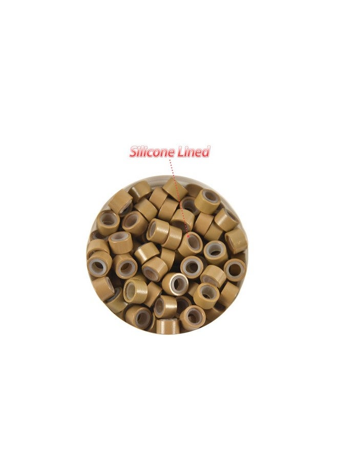 YTBYT 500 Pcs Silicone Lined Micro Rings Links Beads 5Mm Lined Beads For Hair Extensions Tool (Dark Blonde) - Image 1