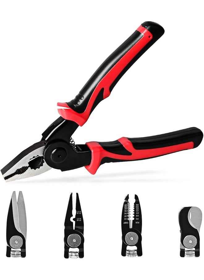 PROMASS promass 5 IN 1 Multifunctional Plier Set with 5 Interchangeable Tool Heads - Wire Stripper, Crimping Plier, Cable Cutter, Electrician Scissors, Linesman Plier - 8 Inch Pliers Kit with Storage Case  - Image 1