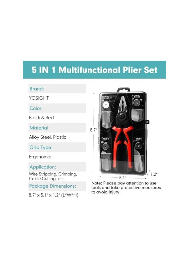 PROMASS promass 5 IN 1 Multifunctional Plier Set with 5 Interchangeable Tool Heads - Wire Stripper, Crimping Plier, Cable Cutter, Electrician Scissors, Linesman Plier - 8 Inch Pliers Kit with Storage Case  - Image 4
