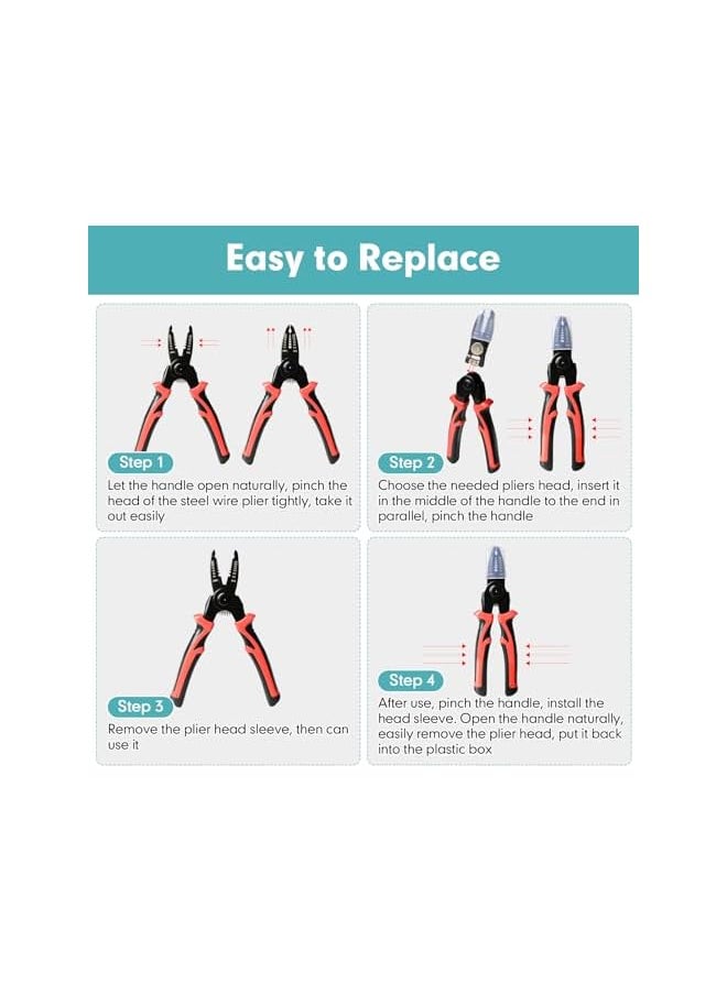 PROMASS promass 5 IN 1 Multifunctional Plier Set with 5 Interchangeable Tool Heads - Wire Stripper, Crimping Plier, Cable Cutter, Electrician Scissors, Linesman Plier - 8 Inch Pliers Kit with Storage Case  - Image 5