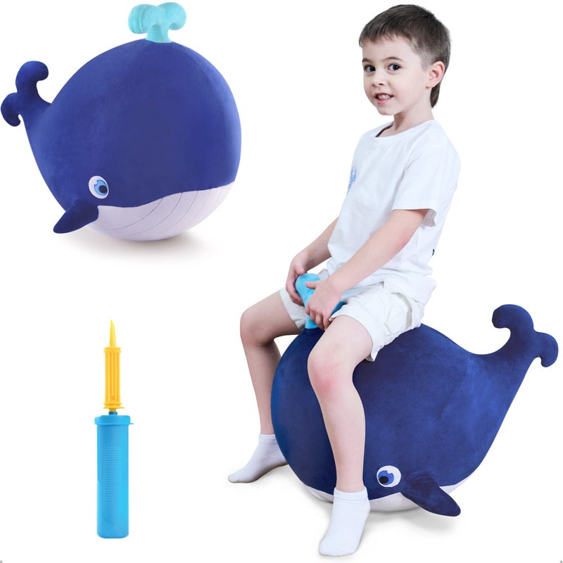 iPlay, iLearn Bouncy Pals Kids Whale Hopper Ball, Ride on Hopping Toy, Inflatable Plush Bouncing Animal W/Pump, Indoor Outdoor Riding Jumping Gift for 18 Month 2 3 4 5 Year Old Toddler Boy Girl Child - Image 1