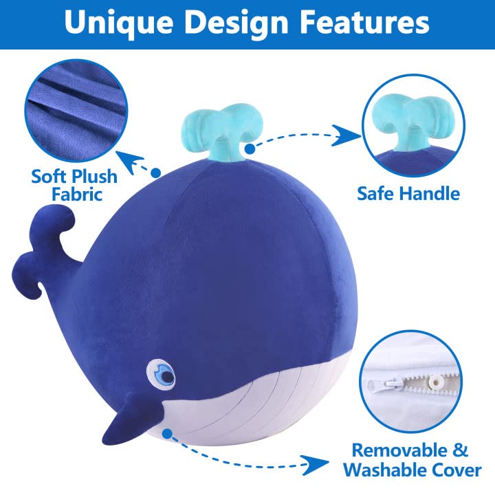 iPlay, iLearn Bouncy Pals Kids Whale Hopper Ball, Ride on Hopping Toy, Inflatable Plush Bouncing Animal W/Pump, Indoor Outdoor Riding Jumping Gift for 18 Month 2 3 4 5 Year Old Toddler Boy Girl Child - Image 4
