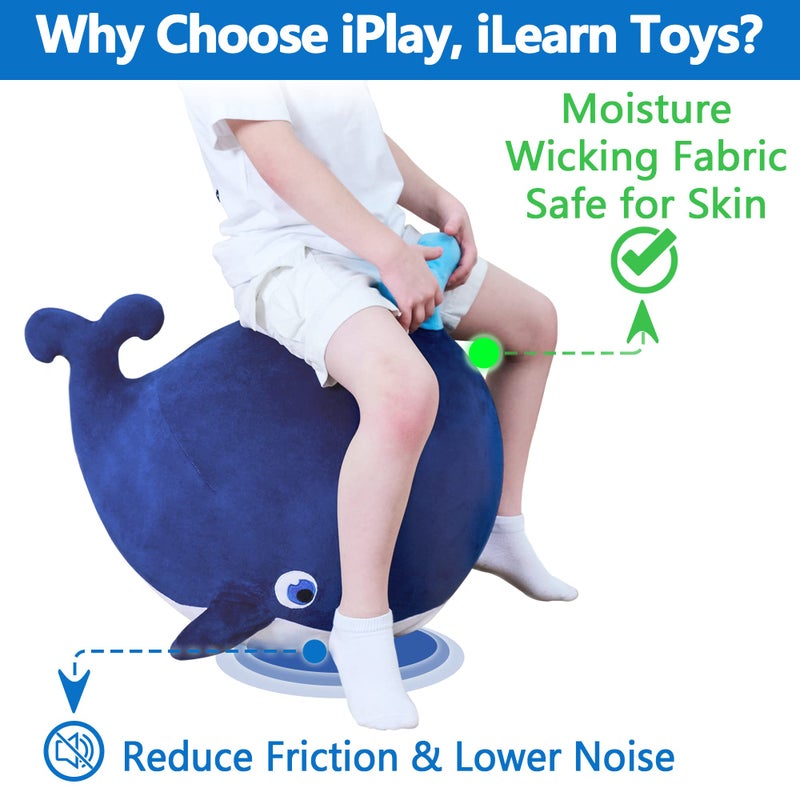 iPlay, iLearn Bouncy Pals Kids Whale Hopper Ball, Ride on Hopping Toy, Inflatable Plush Bouncing Animal W/Pump, Indoor Outdoor Riding Jumping Gift for 18 Month 2 3 4 5 Year Old Toddler Boy Girl Child - Image 3