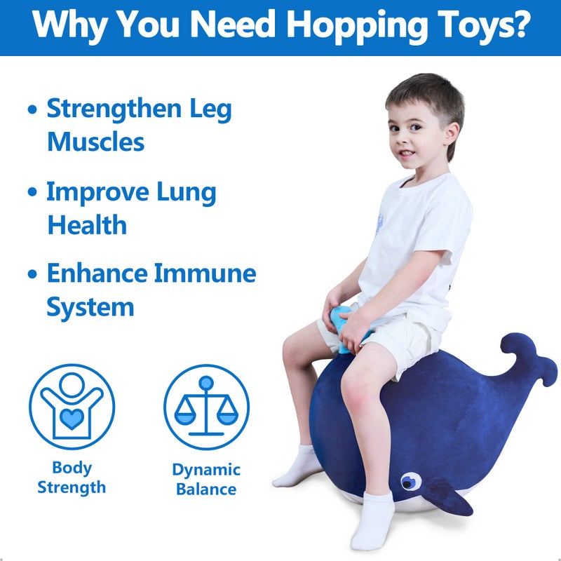 iPlay, iLearn Bouncy Pals Kids Whale Hopper Ball, Ride on Hopping Toy, Inflatable Plush Bouncing Animal W/Pump, Indoor Outdoor Riding Jumping Gift for 18 Month 2 3 4 5 Year Old Toddler Boy Girl Child - Image 2