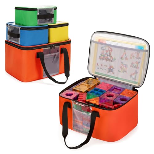 Rexmica 4 Pack Toy Storage Bag for Magnetic Building Tiles Multifunction Toy Storage Organizer Bag Magnetic Blocks Tiles Travel Bag Case with Visible Top for Building Blocks Board Game - Image 1