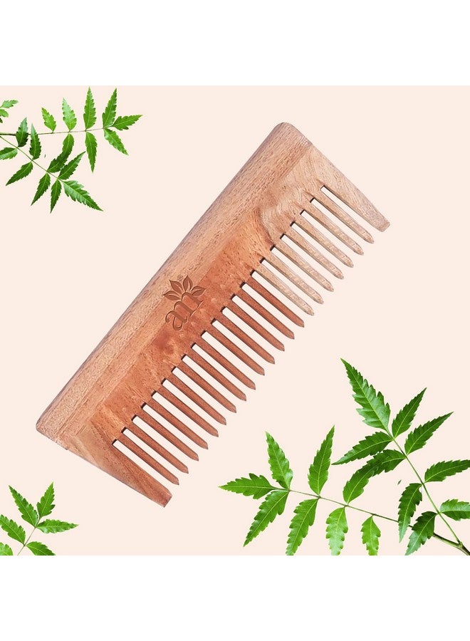 AromaMusk 100% Pure Handcrafted Neem Wood Comb For Detangling & Healthier Scalp (With Wide Tooth) | For Men and Women | Natural & Eco-Friendly | Styling Comb For All Hair Types - Image 1