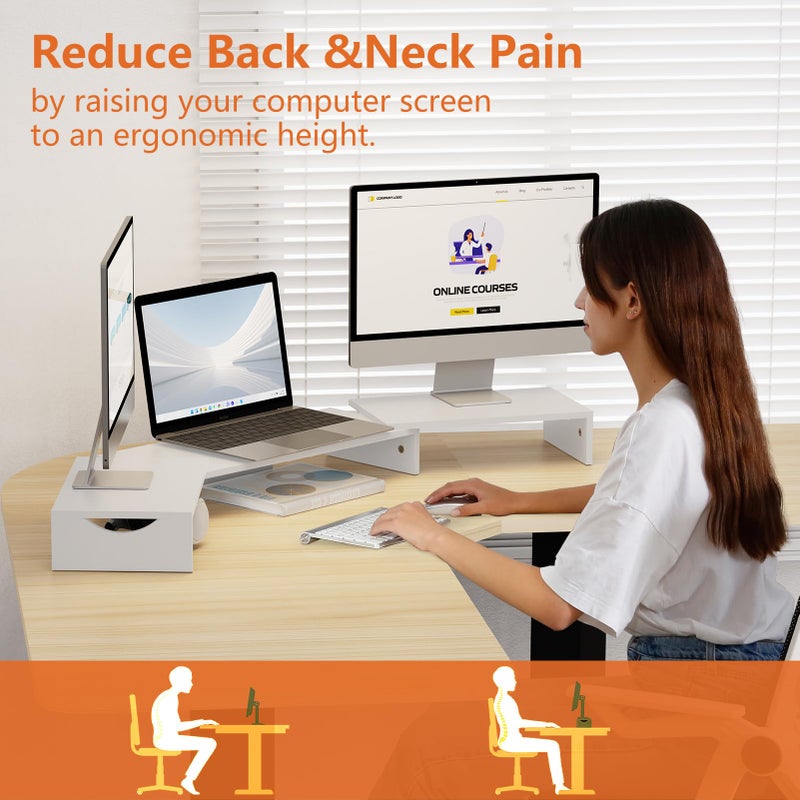 ErgoFocus Triple Monitor Stand Riser, Extra Long Monitor Lift for 3 Monitors, Dual Monitor Stand with Length and Angle Adjustable - Image 3