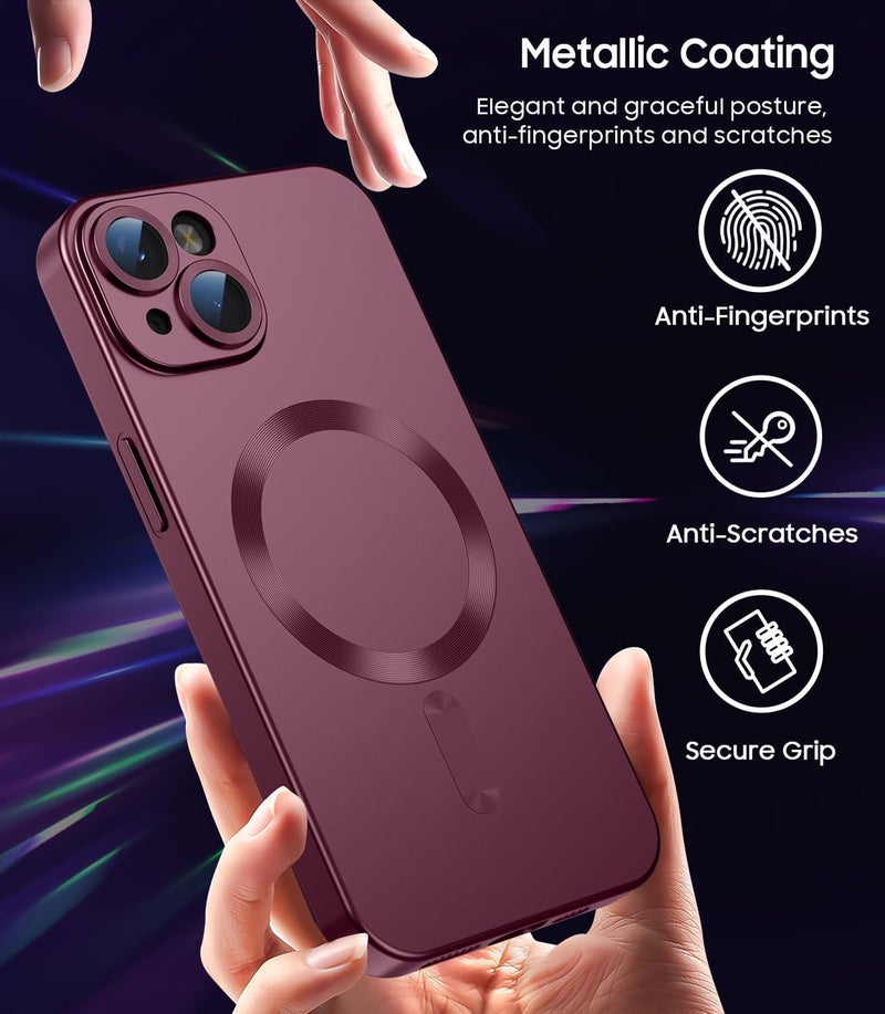 DIZORO Magnetic Case for iPhone 14 Cover [Compatible with MagSafe][Built-in Camera Lens Protector] Slim Soft Silicone Bumper Shockproof Metallic Luster Back Cover Phone Cases (Wine) - Image 2