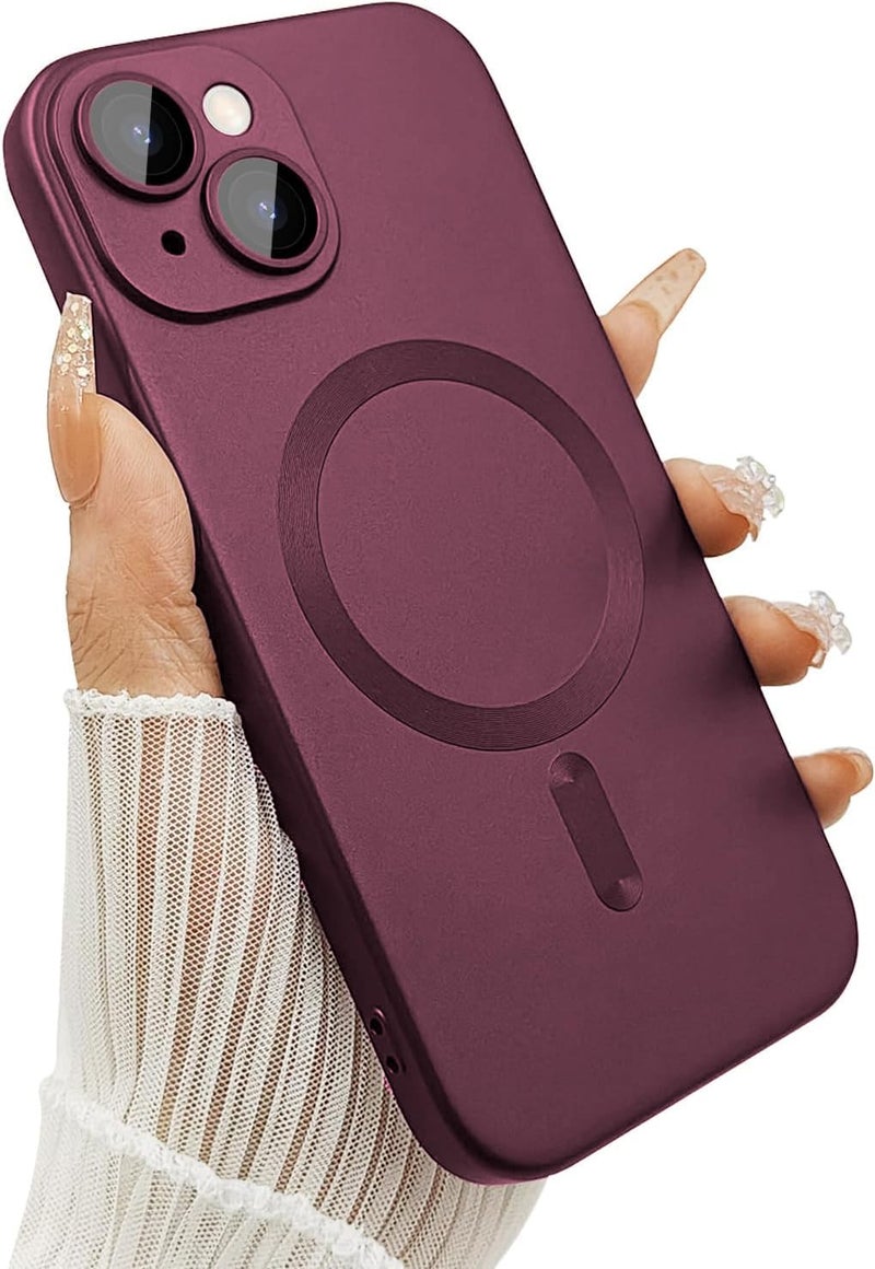 DIZORO Magnetic Case for iPhone 14 Cover [Compatible with MagSafe][Built-in Camera Lens Protector] Slim Soft Silicone Bumper Shockproof Metallic Luster Back Cover Phone Cases (Wine) - Image 1