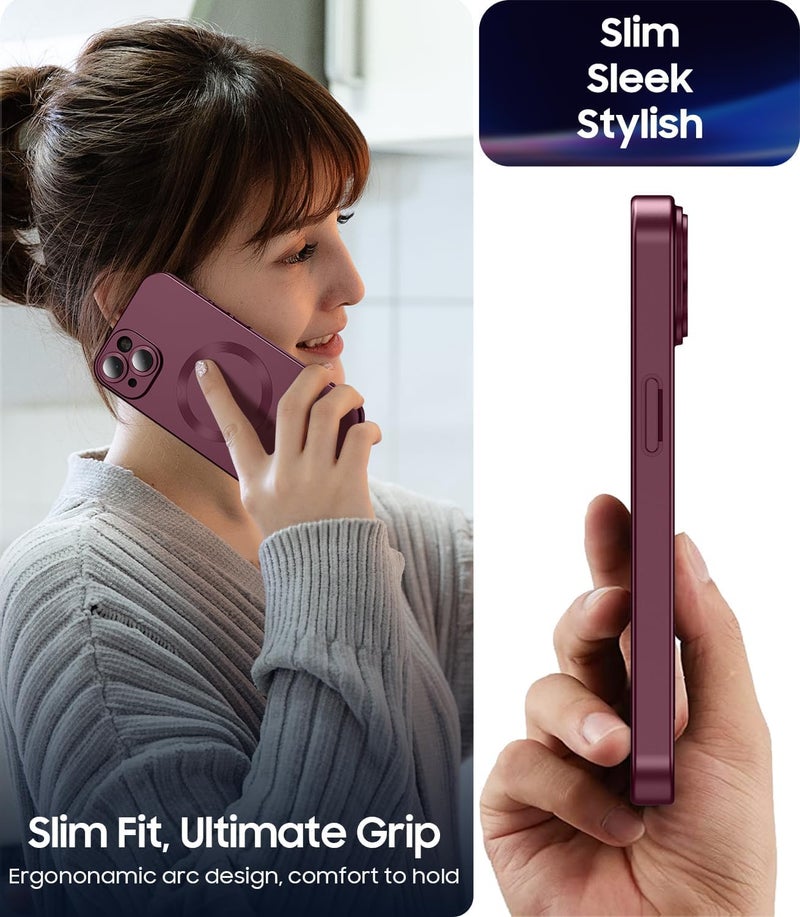 DIZORO Magnetic Case for iPhone 14 Cover [Compatible with MagSafe][Built-in Camera Lens Protector] Slim Soft Silicone Bumper Shockproof Metallic Luster Back Cover Phone Cases (Wine) - Image 5