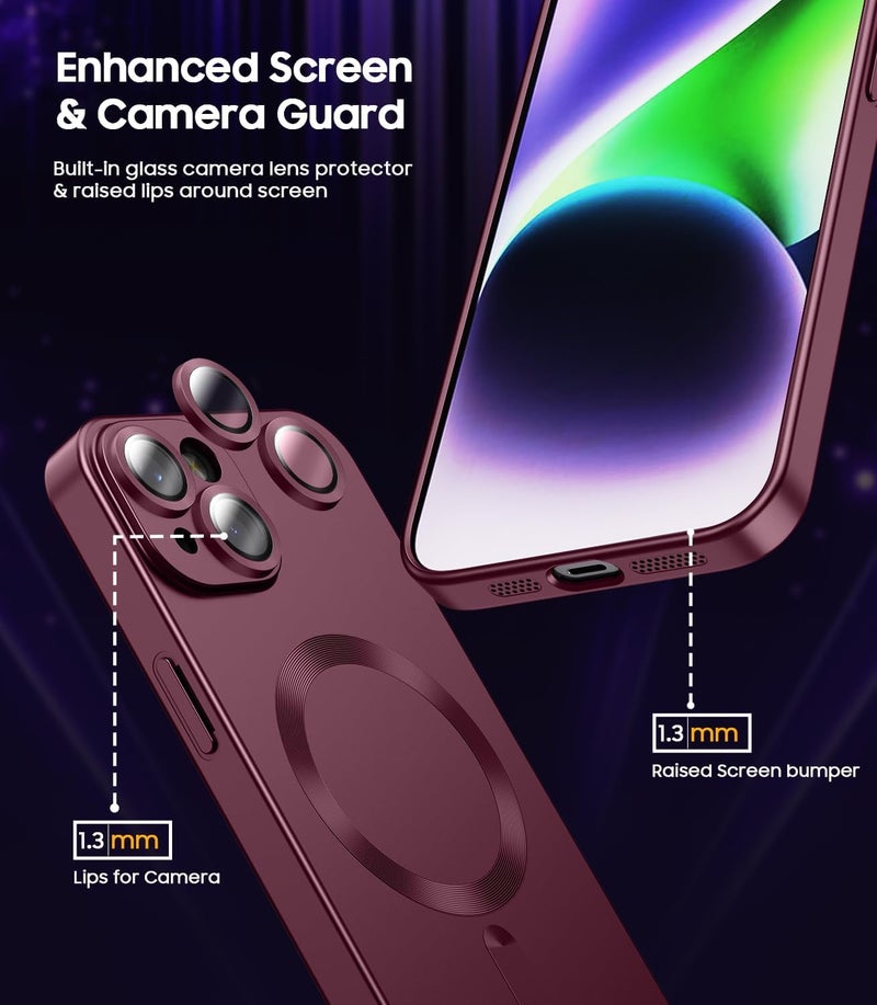 DIZORO Magnetic Case for iPhone 14 Cover [Compatible with MagSafe][Built-in Camera Lens Protector] Slim Soft Silicone Bumper Shockproof Metallic Luster Back Cover Phone Cases (Wine) - Image 4