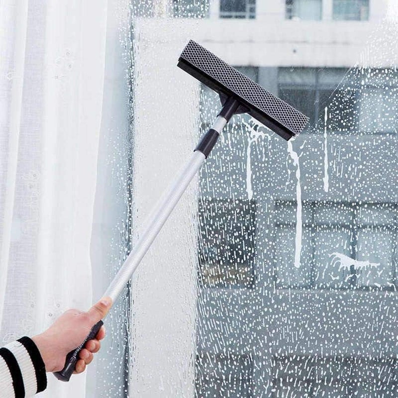 GION 2 in 1 Window Cleaning Squeegee Tool Window Cleaner Squeegee Absorber with Long Handle for Indoor Outdoor High Windows Cleaning Brush 1Pcs - Image 1