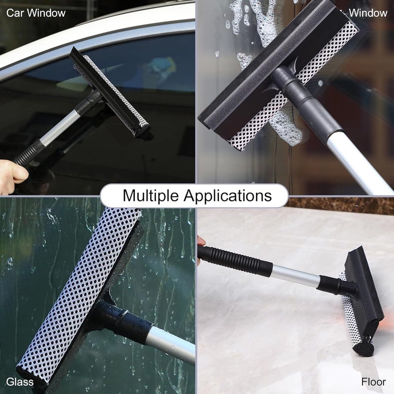 GION 2 in 1 Window Cleaning Squeegee Tool Window Cleaner Squeegee Absorber with Long Handle for Indoor Outdoor High Windows Cleaning Brush 1Pcs - Image 5
