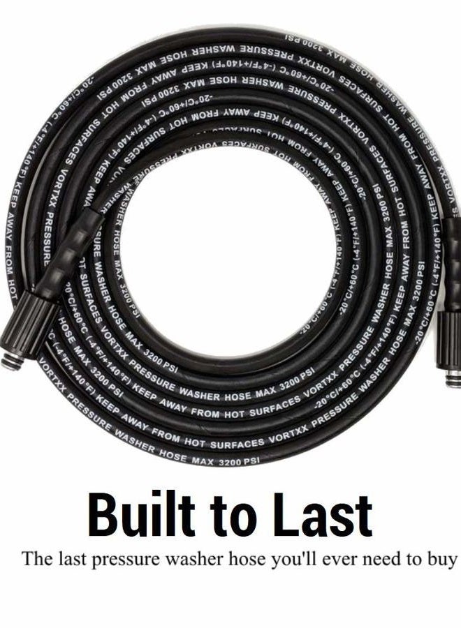 Vortxx Heavy Duty 1/4" x 30' Universal Pressure Washer Hose | M22-14mm Connections | Flexible | 3200 PSI | Kink Resistant | Double O-Ring - Image 3