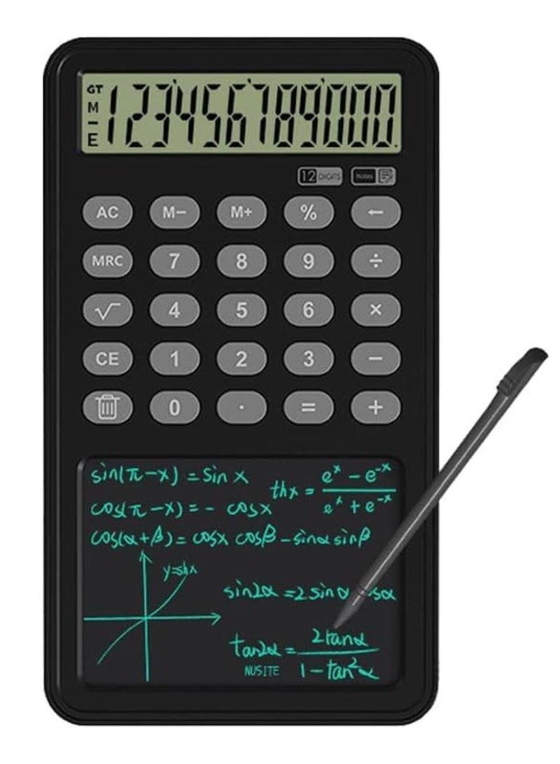 بيتا آلة حاسبة مع لوح كتابة، آلة حاسبة أساسية بشاشة عرض 12 رقمًا، آلة حاسبة 2 في 1 مع شاشة LCD ومفكرة، آلة حاسبة مالية احترافية للمكتب والمنزل والأعمال (باللون الأسود) - Image 4