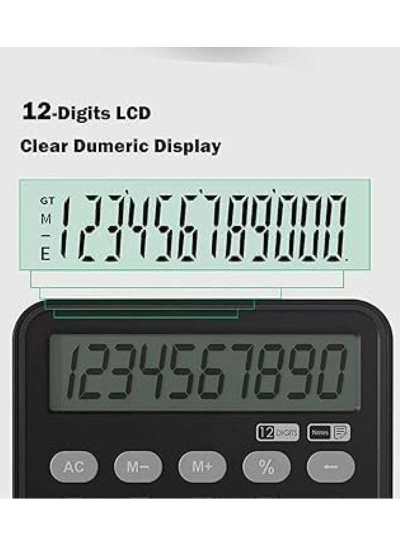 بيتا آلة حاسبة مع لوح كتابة، آلة حاسبة أساسية بشاشة عرض 12 رقمًا، آلة حاسبة 2 في 1 مع شاشة LCD ومفكرة، آلة حاسبة مالية احترافية للمكتب والمنزل والأعمال (باللون الأسود) - Image 5