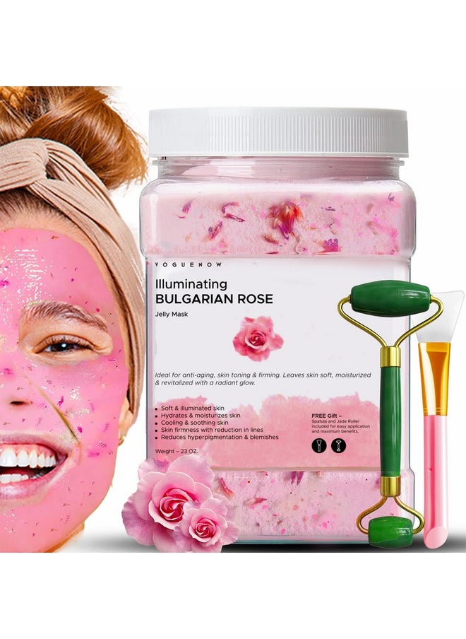 VogueNow - Jelly Face Mask For Facials Bulgarian Rose Hydrating Brightening & Nourishing Jelly Mask With Free Jade Roller & Spatula Professional Hydrojelly Masks Vajacial Jelly Mask Powder 23 Oz Jar - Image 1
