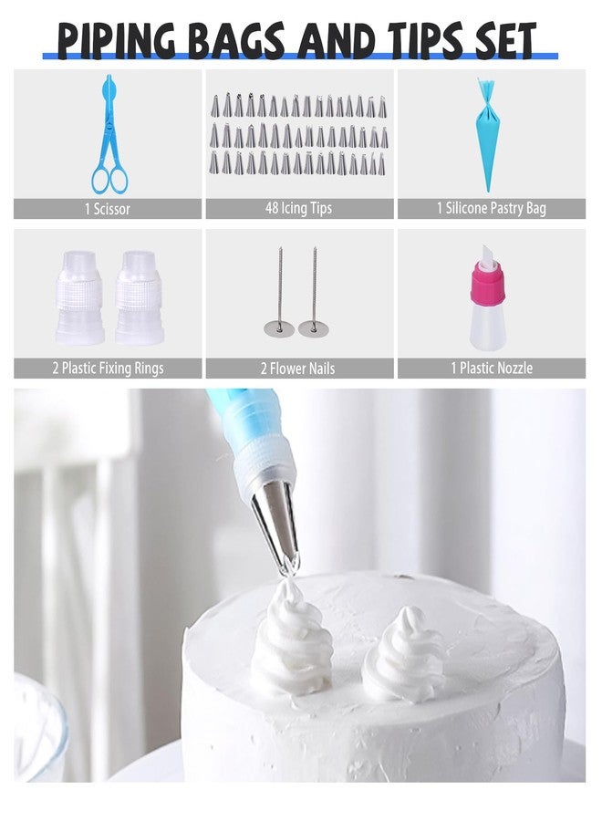 مجموعة أدوات تزيين الكيك من Uten، 60 قطعة، تتضمن حامل تزيين الكيك مع قاعدة دوارة مقاس 11 بوصة، 48 رأس تزيين مرقمة، ملعقتين مسطحتين، 3 مكاشط تزيين، مقص، كيس تزيين، أدوات الخبز - Image 4