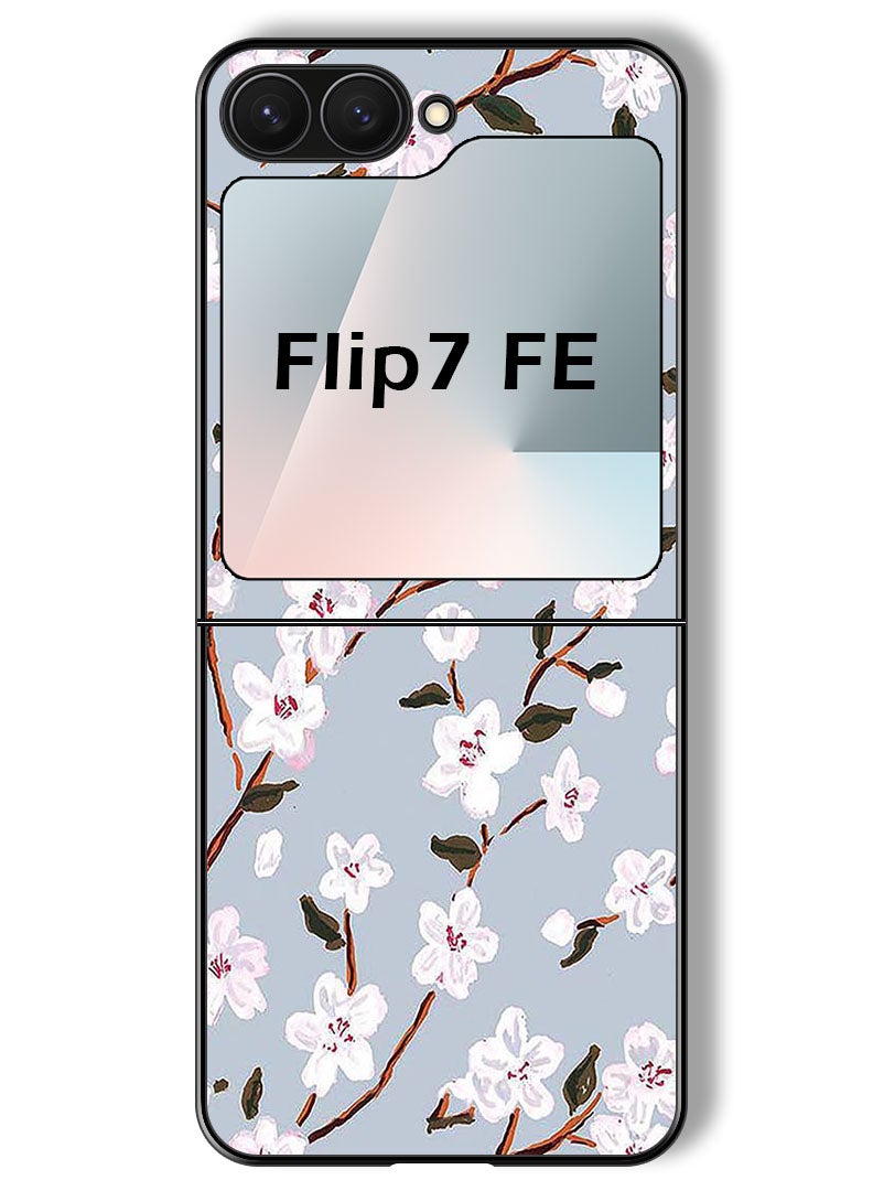 Theodor Case Compatible with Samsung Galaxy Z Flip 7 FE 6.7 Inch Protection Shockproof Bumper Cover White Flower - Image 1