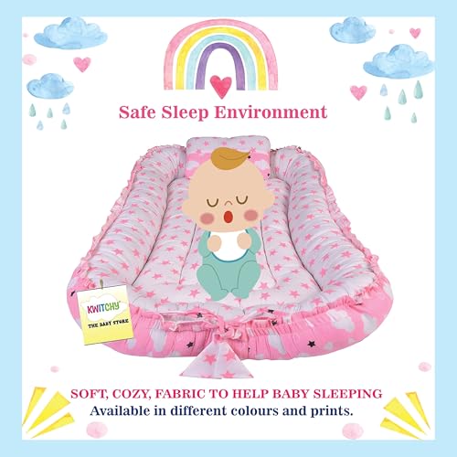 Kwitchy Baby Bedding Set New Born Baby Bed | Mattress | Luxury | Mosquito Net | Reversible | Cotton | Infant | Toddler | Boys & Girls (0-12 Months, Pink) - Image 2