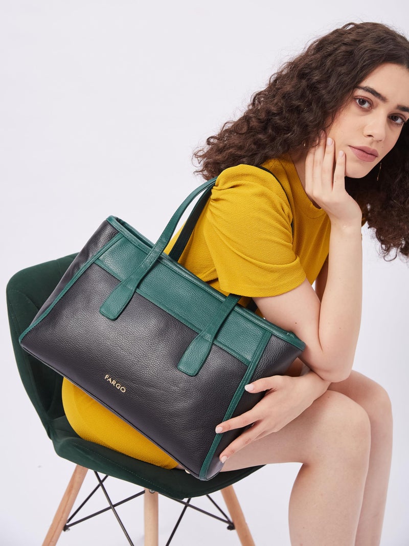 Fargo Urbane Black Tote Bag for Women | Large Vegan Leather Handbag with 16-Inch Laptop Compartment, RFID Pockets, Zip Closure | Stylish Office, Travel Tote | Made in India - Image 3