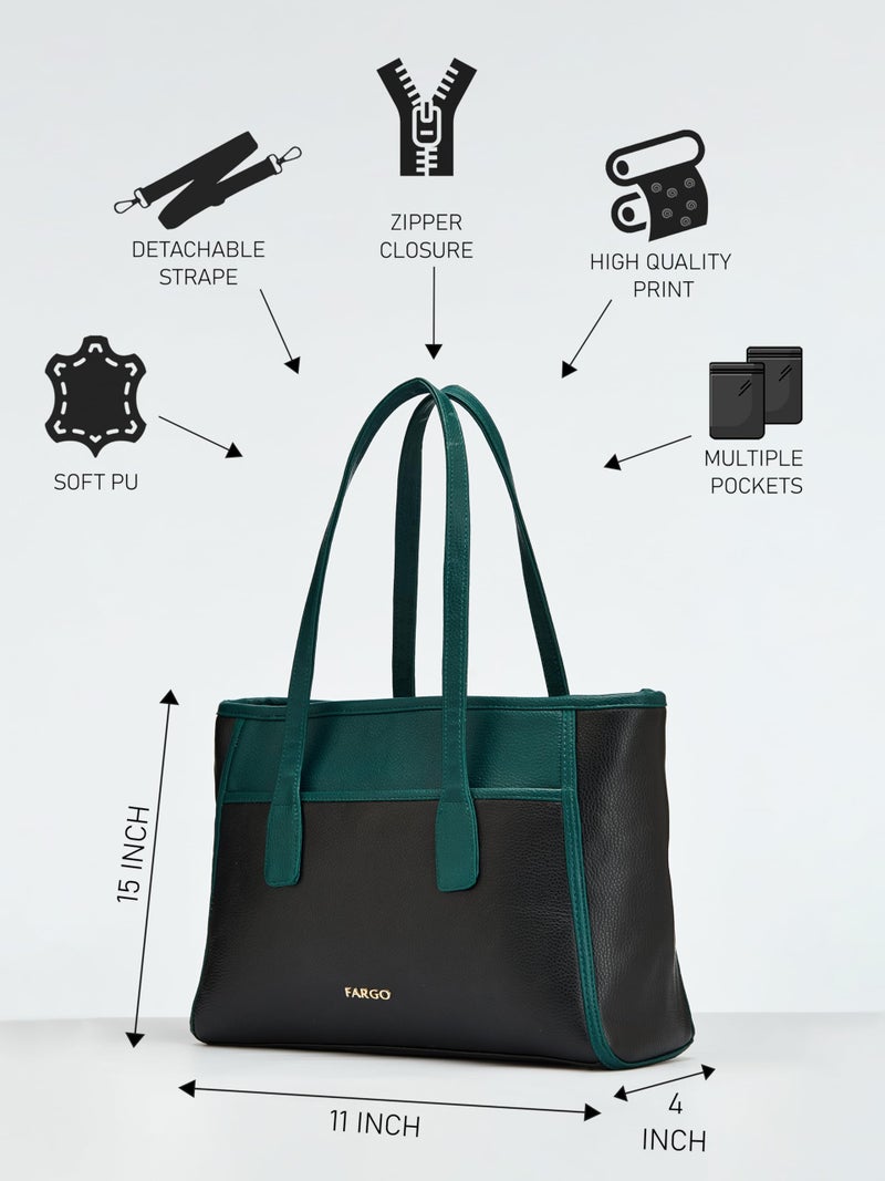 Fargo Urbane Black Tote Bag for Women | Large Vegan Leather Handbag with 16-Inch Laptop Compartment, RFID Pockets, Zip Closure | Stylish Office, Travel Tote | Made in India - Image 4