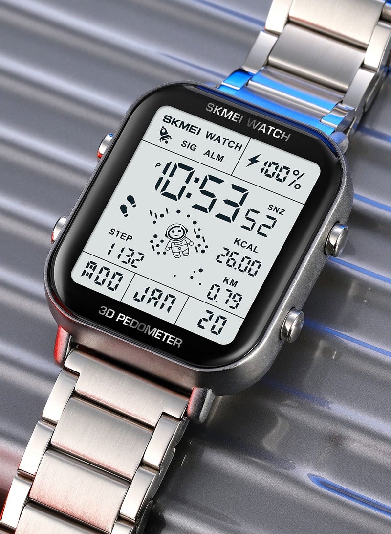 SKMEI ساعة رجالية متعددة الوظائف مضادة للماء مع عداد خطوات ثلاثي الأبعاد - فضي - Image 4