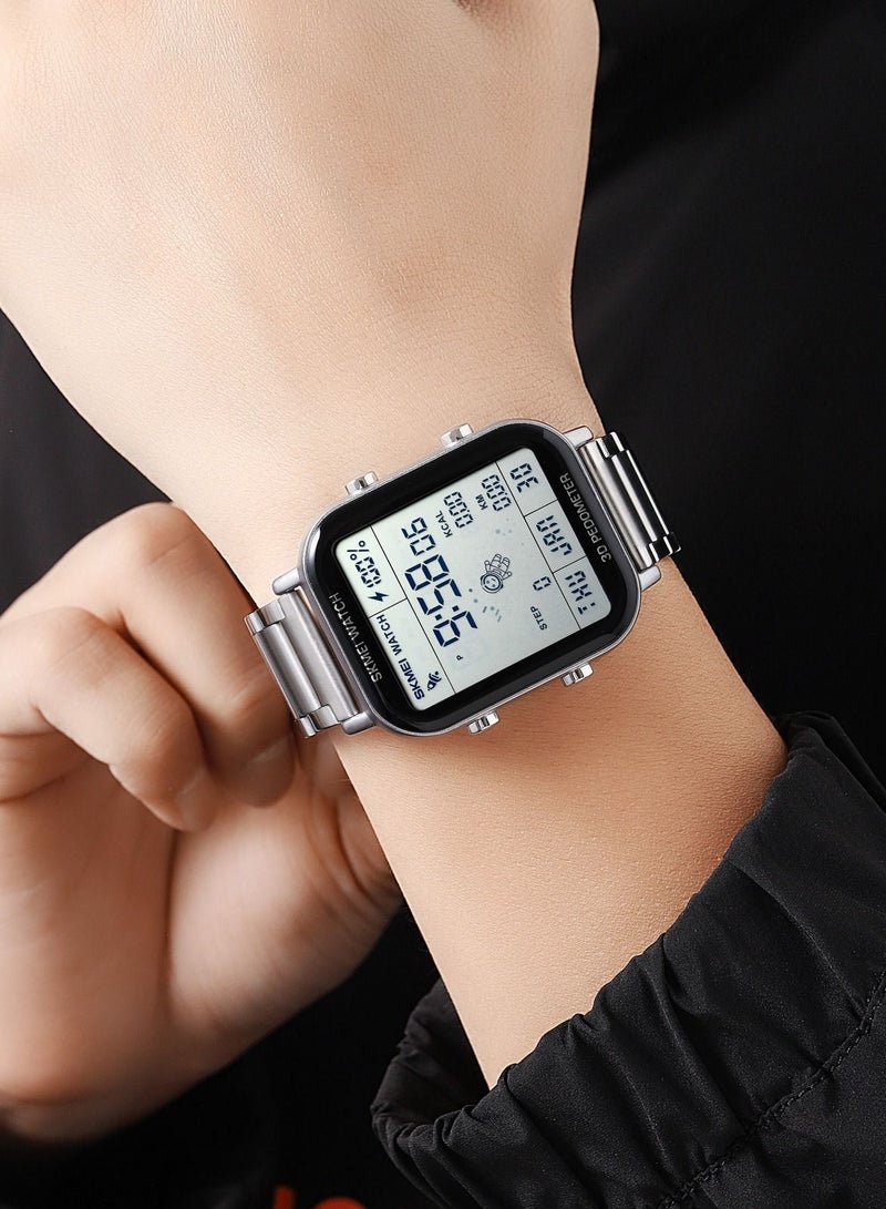 SKMEI ساعة رجالية متعددة الوظائف مضادة للماء مع عداد خطوات ثلاثي الأبعاد - فضي - Image 5