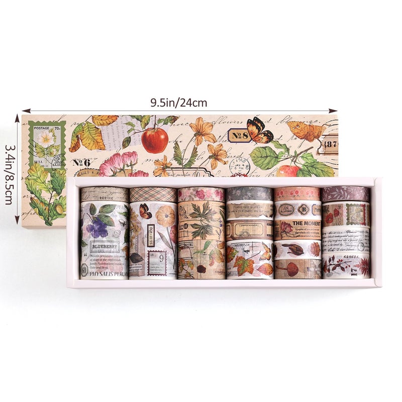 emmoolife 20 Rolls Vintage Washi Tape Set, Floral Letter Butterfly Mushroom Botanical Flower Writable Decorative Tapes for Scrapbooking , Junk Journal Supplies, Bullet Journaling 10-60mm Wide 6.56ft long/Roll - Image 3