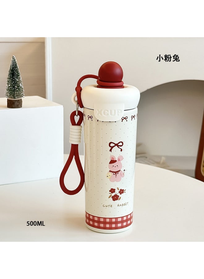 316 Stainless Steel Lily-of-the-valley Coffee Cup Thermos Ceramic Spray Coating Strap With Tea Filter Gift Cup Straw