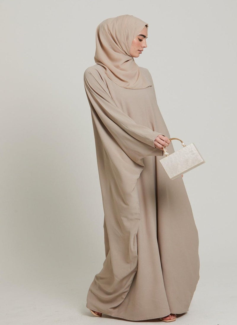 NUKHBAA Elegant Brown plain abaya wityh belt and Hijab-AB56  - Image 1