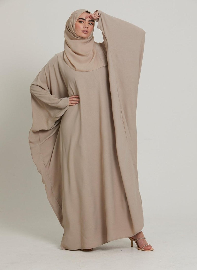 NUKHBAA Elegant Brown plain abaya wityh belt and Hijab-AB56  - Image 2