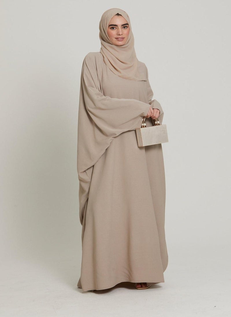 NUKHBAA Elegant Brown plain abaya wityh belt and Hijab-AB56  - Image 3