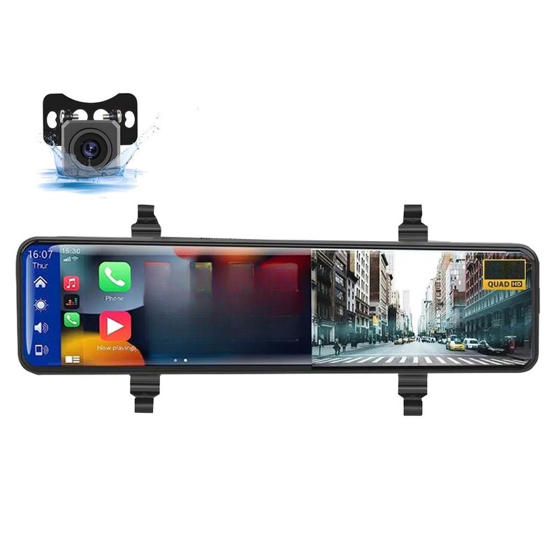 4K Mirror Dash Cam with Wireless Apple Carplay&Android Auto,11.26" Voice Control Rear View Mirror View Cameras,WiFi recording, FM Transmitter,Night Vision,Parking Assistance, WDR/HDR,Loop Recording - Image 1